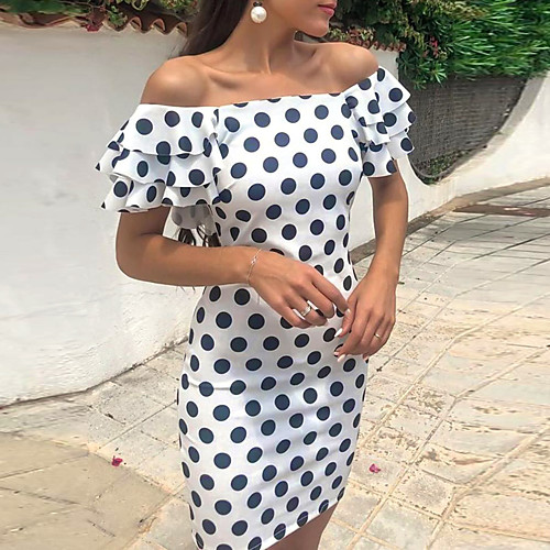 Women's Sheath Dress - Short Sleeves Polka Dot Off Shoulder Elegant White S M L XL XXL XXXL XXXXL
Women's Sheath Dress - Short Sleeves Polka Dot Off Shoulder Elegant White S M L XL XXL XXXL XXXXL