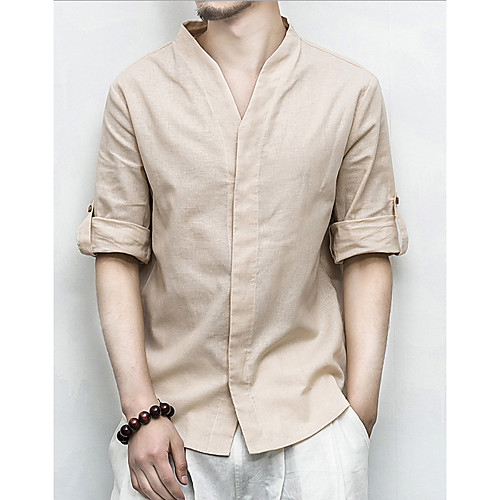 Men's Plus Size Solid Colored Shirt - Linen Daily Standing Collar White / Blue / Beige / Gray
Men's Plus Size Solid Colored Shirt - Linen Daily Standing Collar White / Blue / Beige / Gray