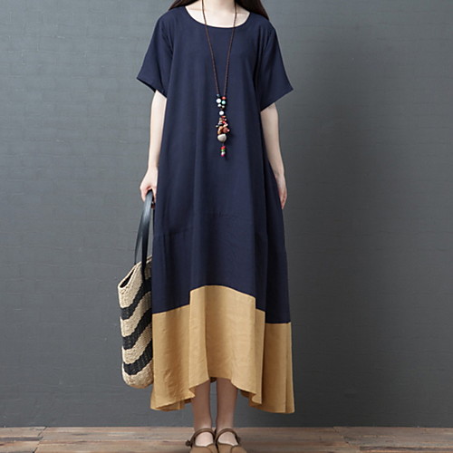 Women's Maxi Sheath Dress - Short Sleeves Color Block Summer Elegant Loose 2020 Navy Blue M L XL XXL
Women's Maxi Sheath Dress - Short Sleeves Color Block Summer Elegant Loose 2020 Navy Blue M L XL XXL