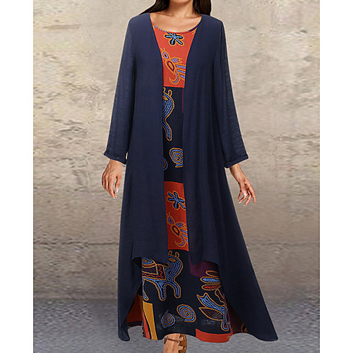 Women's Maxi Shift Dress - Long Sleeve Print Elegant Loose Orange Navy Blue M L XL XXL XXXL XXXXL XXXXXL
Women's Maxi Shift Dress - Long Sleeve Print Elegant Loose Orange Navy Blue M L XL XXL XXXL XXXXL XXXXXL