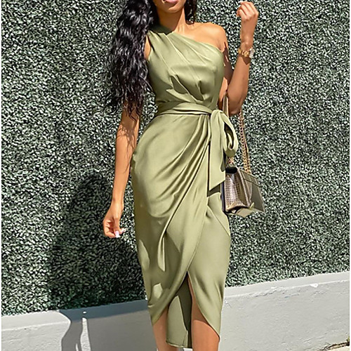 Women's Sheath Dress - Sleeveless Solid Color One Shoulder Elegant Green S M L XL
Women's Sheath Dress - Sleeveless Solid Color One Shoulder Elegant Green S M L XL