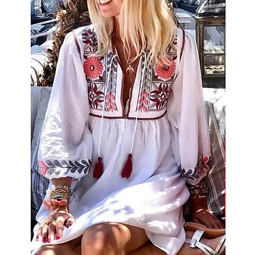 Women's Loose Dress - 3/4 Length Sleeve Floral Embroidery Summer V Neck Boho Loose 2020 White S M L XL XXL
Women's Loose Dress - 3/4 Length Sleeve Floral Embroidery Summer V Neck Boho Loose 2020 White S M L XL XXL