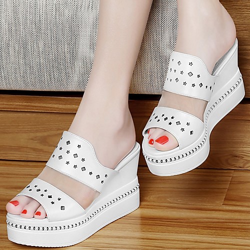 Women's Slippers & Flip-Flops Wedge Heel Open Toe PU Summer White / Black
Women's Slippers & Flip-Flops Wedge Heel Open Toe PU Summer White / Black