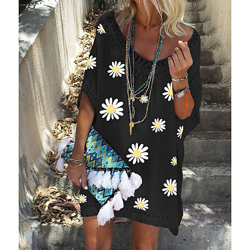 Women's Knee Length Dress Daisy A-Line Dress - Short Sleeves Floral White Black S M L XL XXL
Women's Knee Length Dress Daisy A-Line Dress - Short Sleeves Floral White Black S M L XL XXL