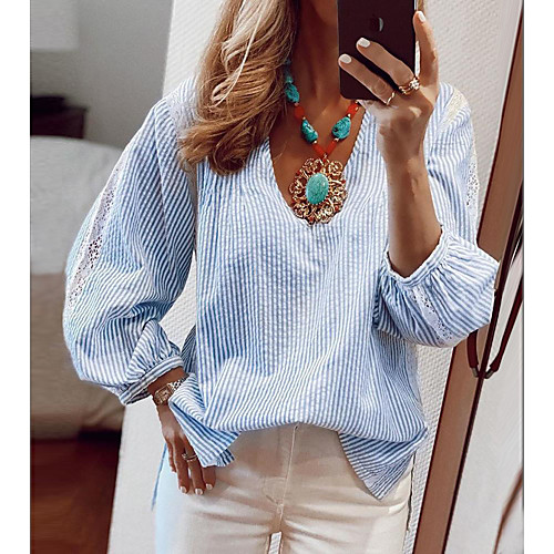 Women's Striped Print Blouse Daily V Neck Shirt Collar Blue / Purple / Blushing Pink / Green
Women's Striped Print Blouse Daily V Neck Shirt Collar Blue / Purple / Blushing Pink / Green