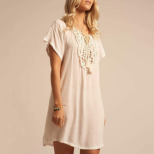 Women's Shift Dress - Short Sleeves Solid Color V Neck Loose White Black One-Size
Women's Shift Dress - Short Sleeves Solid Color V Neck Loose White Black One-Size