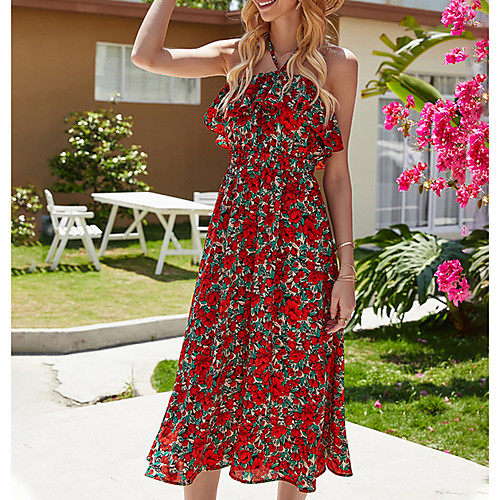 Women's A Line Dress - Sleeveless Floral Summer Strap Sexy Slim 2020 Red S M L XL
Women's A Line Dress - Sleeveless Floral Summer Strap Sexy Slim 2020 Red S M L XL