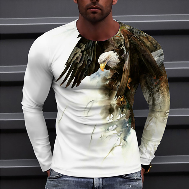 Tee T-shirt Chemise Homme Unisexe 3D effet Imprimés Photos Aigle Col Ras du Cou Imprimer Manches Lon
