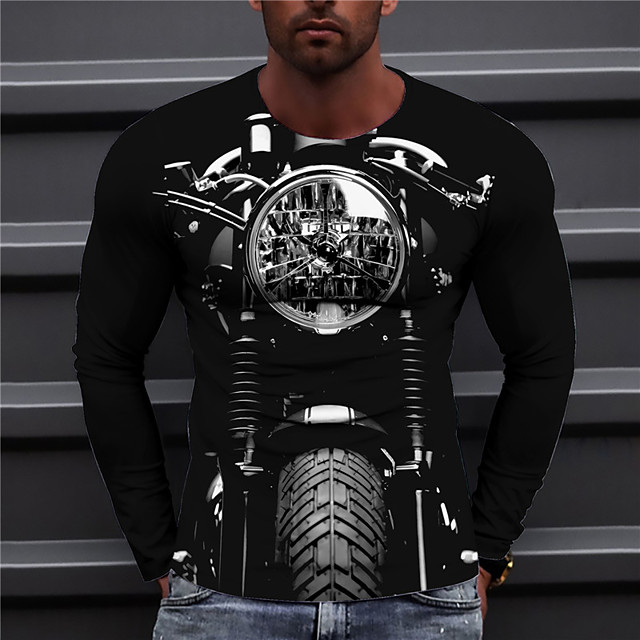 T-shirt Homme Unisexe 3D effet Imprimés Photos Moto Col Ras du Cou Imprimer Manches Longues du quoti