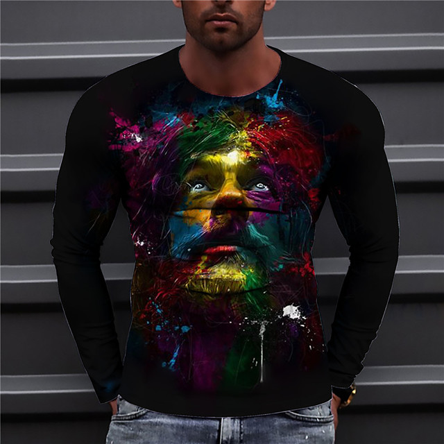 T-shirt Homme Unisexe 3D effet Imprimés Photos Visage humain Col Ras du Cou Imprimer Manches Longues