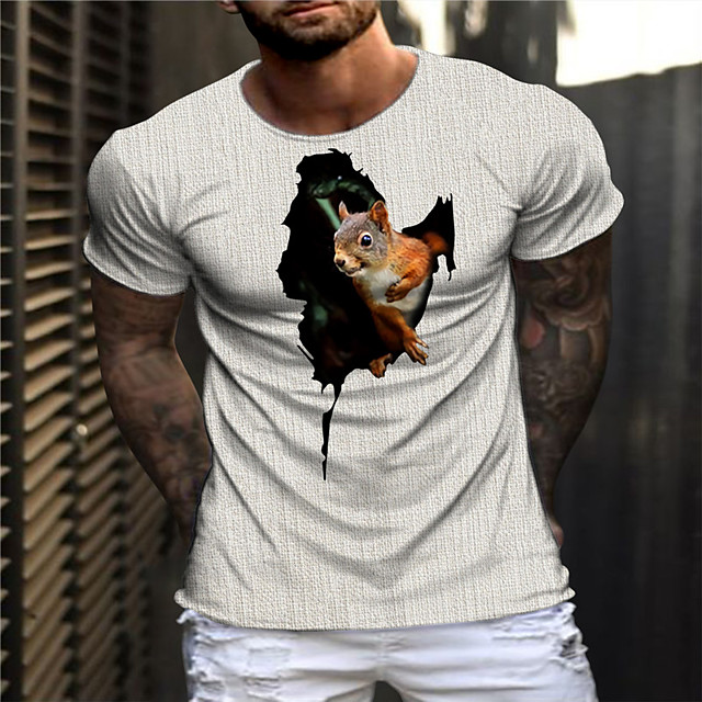 T-shirt Homme Unisexe 3D effet Imprimés Photos Ecureuil Col Ras du Cou Imprimer Manches Courtes Plei