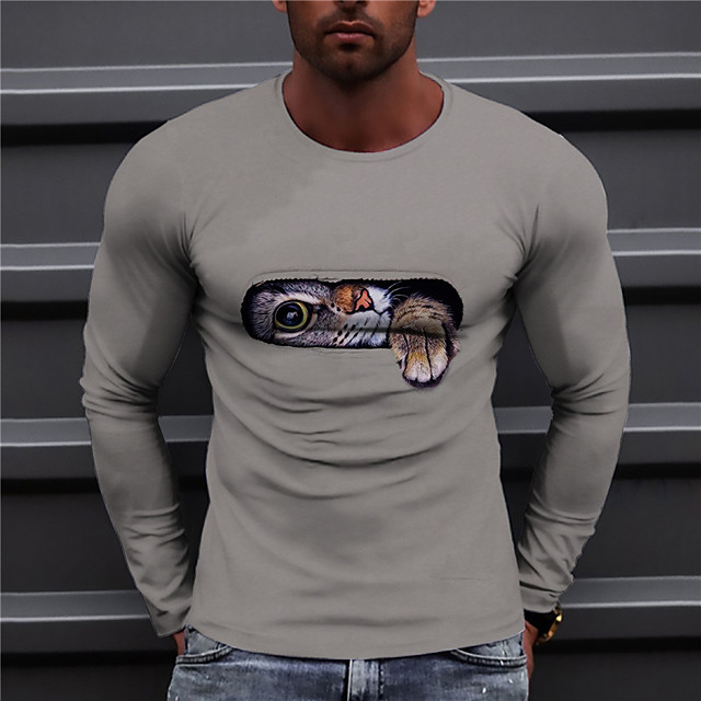 T-shirt Homme Unisexe 3D effet Chat Imprimés Photos Col Ras du Cou Imprimer Manches Longues du quoti