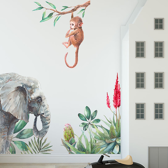 Dessin animé singe éléphant plante verte chambre d'enfant porche maison décoration murale stickers m