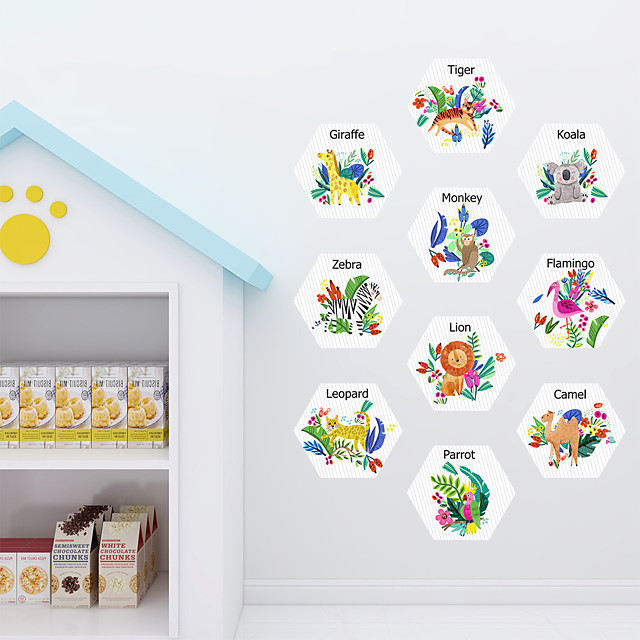 10 pièces animaux carreaux hexagonaux autocollants salle de bain cuisine stickers muraux autocollant