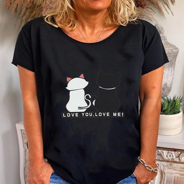 Femme Grande taille Hauts Chemisier T-shirt Chat Bétail Imprimer Manches Courtes Col Rond Vêtement d