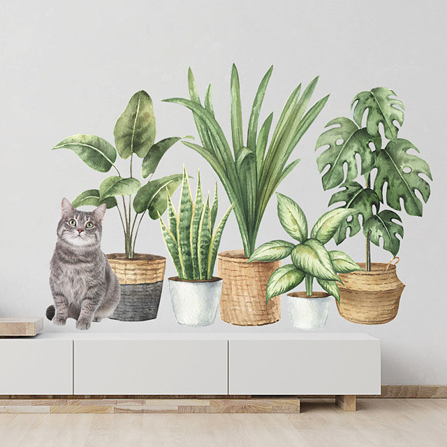 Dessin animé chaton plante verte tropicale en pot chambre salon chambre d'enfant maison décoration m