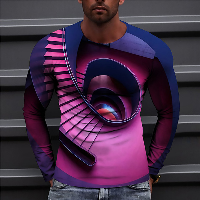 T-shirt Homme Unisexe 3D effet Imprimés Photos Stair Col Ras du Cou Imprimer Manches Longues du quot