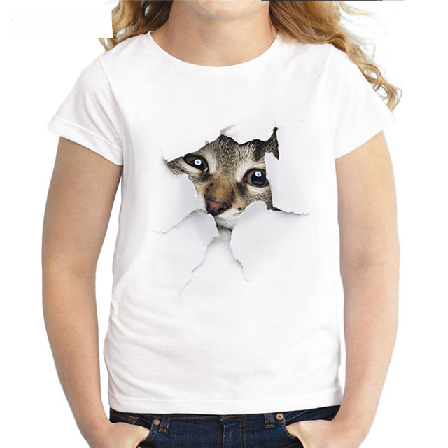 Femme Grande taille Hauts T-shirt Chat Animal Imprimer Manches Courtes Ras du cou basique Vêtement d