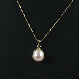 14k Yellow Gold Pink 10.5 -11mm Aa Freshwater Pearl Pendant With Necklace