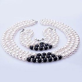 Onyx Pearl Wedding Party Anniversary Birthday Engagement Gift Silver Earrings Necklaces Bracelets