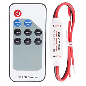R107 Mini Single Color Led Dimmer Strip Controller with RF Remote,Red and Black Cable Line(DC5-24V 60-288W 12A)