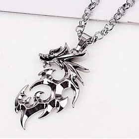 European Dragon (animal) Silver Titanium Steel Pendant Necklace(silver) (1 Pc) Jewelry Christmas Gifts