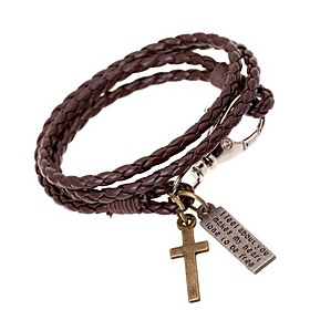 European Style Retro Punk Personality Woven Cross Pendant Leather Bracelet Christmas Gifts