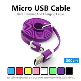 3M V8 Micro USB Noodle Data Cable for Samsung Galaxy S5\/S4\/S3\/S2 and HTC\/Nokia\/Sony\/LG (Assorted Colors)