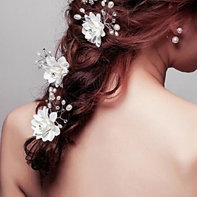 Floral Wedding/party Bridal Hairpins With Crystals With Imitation Pearls (3 Pieces/set)