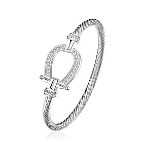 Lureme Fashion Style 925 Sterling Sliver Horseshoe With Zircon Bangle For Women