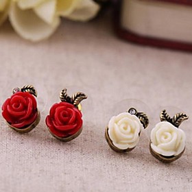 Vintage Small Plastic Roses Alloy Earrings Classical Feminine Style