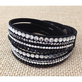 Women Handmade Velvet Bracelet Bling Rhinestone Wrap Pu Leather Bracelet Hot Drill Bangle