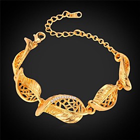 U7cute Leaves Rhinestone Bracelet 18k Real Gold Plated Link Bracelet Bangle Fashion Jewelry For Men/women