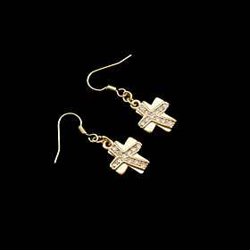 18k Real Gold Plated Cross Zircon Earrings 1 Pair