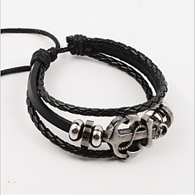 Vilam Vintage Hematite Anchor Black Handmade Woven Leather Bracelet Jewelry Christmas Gifts