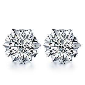 2016 Korean Unisex 925 Silver Sterling Silver Jewelry Zircon Earrings Snow Flower Stud Earrings 1pair