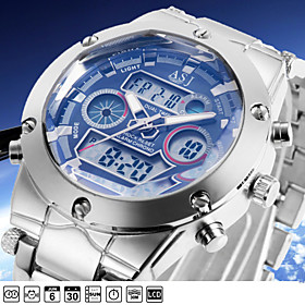 Asj Fashion Military Mens Sport Wrist Quartz Watches Dual Time Zone Date Day Lcd Display Waterproof Alarm Chronograph Wrist Watch Cool Unique Watch
