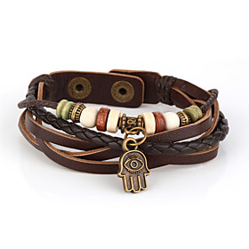 Vilam Vintage Hamsa Wood Bead Brown Handmade Woven Leather Bracelet Jewelry Christmas Gifts