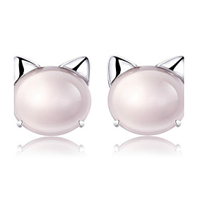 2016 Korean Unisex 925 Silver Sterling Silver Jewelry Zircon Earrings Pink Lovely Cat Stud Earrings 1pair