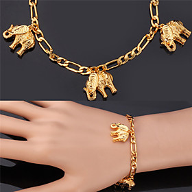 U7 Figaro Chains Elephants Charms Bracelets 18k Real Gold Plated Fashion Jewelry Bangle For Women Men Christmas Gifts