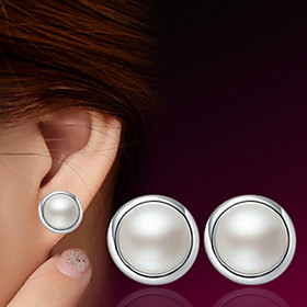 Cute Pearl Sterling Silver Stud Earrings Classical Feminine Style