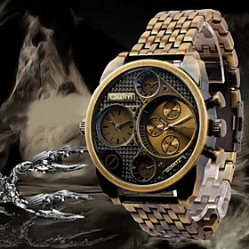 Oulm Men Watches Steel Watches Japan Movement Dual Time Zone Waterproof Men Military Wrist Watch Gift Idea Cool Watch Unique Watch