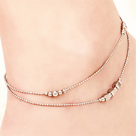 Vilam Bohemien Ankle Bracelet Beads Chain Double Layers Silver Matt Beads Beach Anklet Foot Jewelry