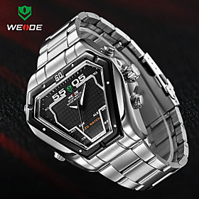 Weide Mens Irregular Watch Analog Digital Led Display Waterproof Stainless Steel Band Luxury Sport Wristwatch Wrist Watch Cool Watch Unique Watch