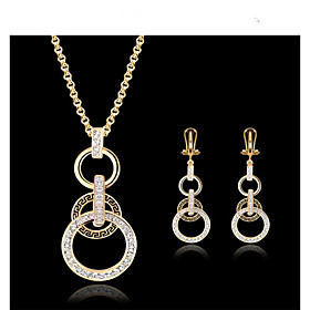 Jewelry Set Vintage Cute Party Work European Cubic Zirconia Gold Plated 18k Gold Necklace Earrings