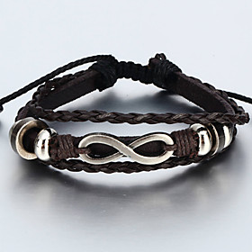 Vilam Vintage Handmade Woven Leather Bracelet With Infinity Sign Adustable Cool Men