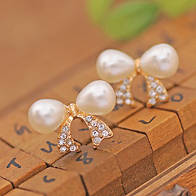 Stud Earrings Ear Cuffs Pearl Crystal Imitation Pearl Gold Plated Simulated Diamond White Jewelry Party Daily Casual 2pcs
