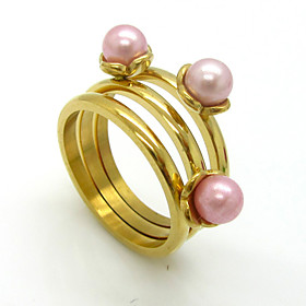 Luxury Triple Layer Pearls Dinner Rings 316l Stainless Steel Gold Plated Band Rings 1pc