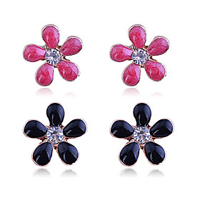 Stud Earrings Crystal Gold Plated Simulated Diamond Flower Black Orange Blue Jewelry Party Daily Casual 1set