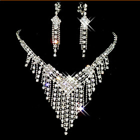 Jewelry Set Tassel Cute Party Cubic Zirconia Silver Plated Imitation Diamond Alloy Necklace Earrings